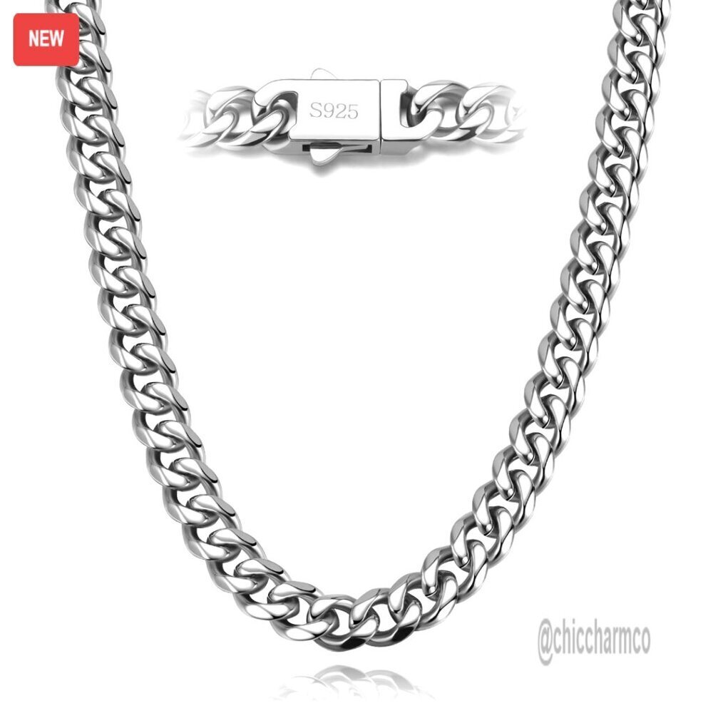 7mm Miami Cuban Link Chain Necklace 316L Stainless Steel 925 Sterling Silver